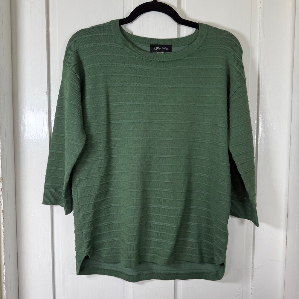 Melissa Paige Sweater 3 Set Women Small Green Gray Blue 3/4 Sleeve Textured Knit